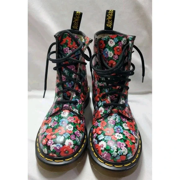 Dr. Martens 1460 Pascal Floral Mash Up Combat Boots Women Sz 5 Leather Lace Up - Picture 2 of 12